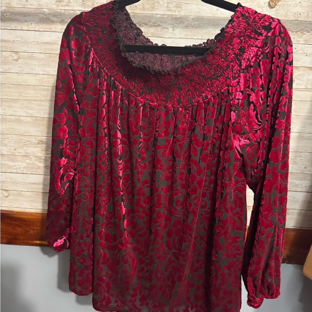 Cato Red and Black Floral Blouse